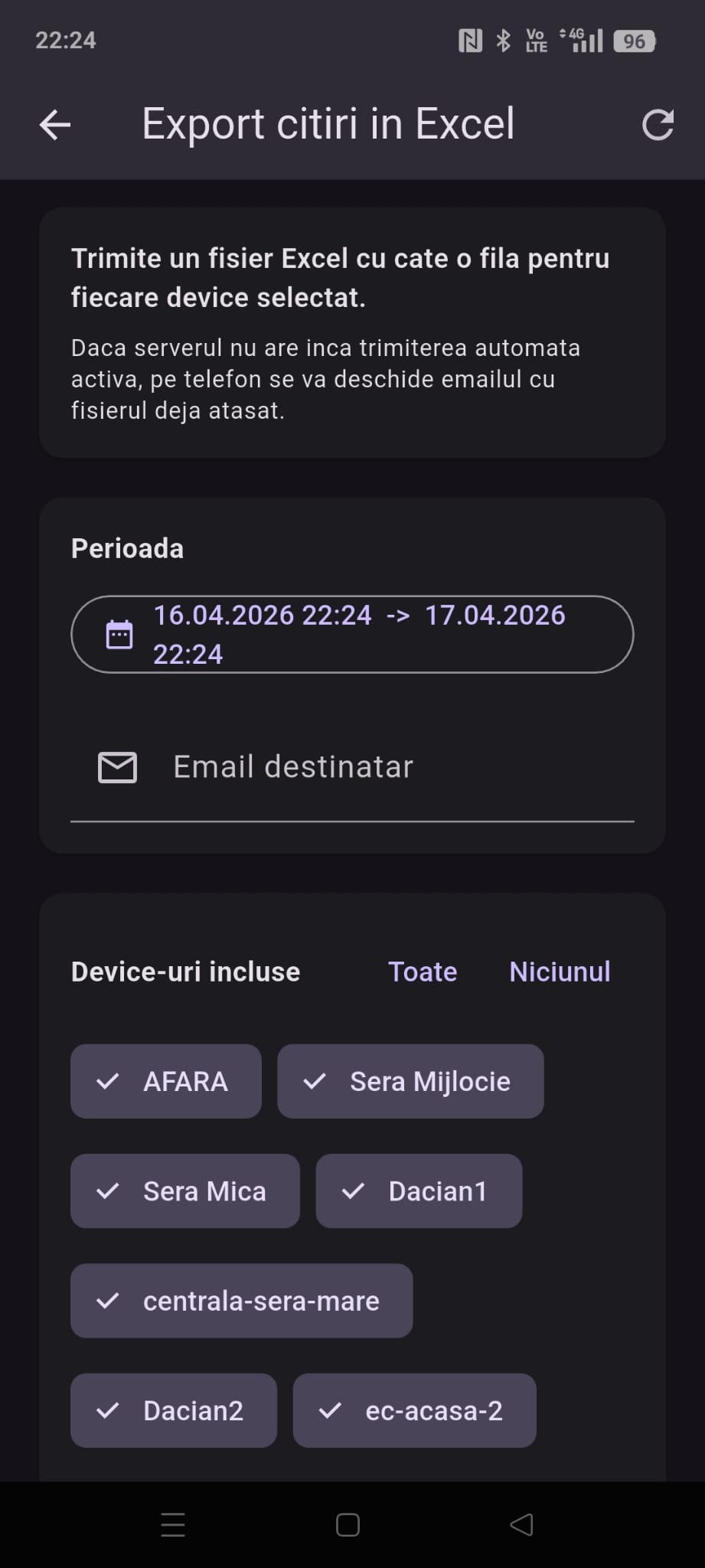 Export citiri in Excel din GrowGuard