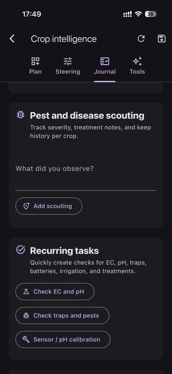 Pest and disease scouting with recurring tasks