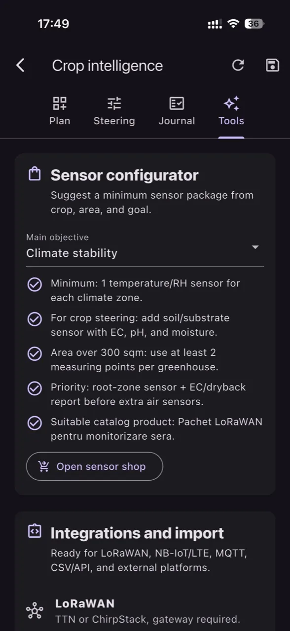 Configurator senzori si pachet minim recomandat